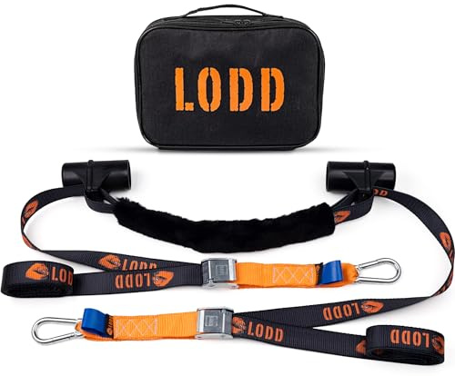 LODD – Cinghie Moto, Ancoraggio al Manubrio con Manicotti Compositi Rinforzati, Fibbie Rinforzate, 38 mm, 1100 kg, Moschettoni in acciaio, Rimorchio, Stradali & sportive – Valigia inclusa