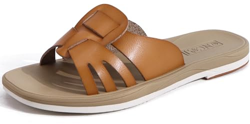 ONCAI Femmes Sandales Mode Femme Plates Sandales 2025 Confort Antidérapant Caoutchouc Été élégantes pour Maison Plage Beige Taille 40