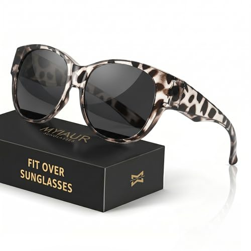 Myiaur Gafas de sol para mujer, polarizadas, protección UV400, TR90, ligeras, para conducción y exterior, gafas de sol, A04 Marco de concha de tortuga blanca lente gris