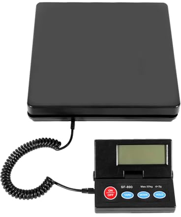 CHIMHOON Balance à plateforme, balance de colis jusqu'à 50 kg à 2 g, balance à plateforme robuste, balance à lettres, balance de précision avec écran mural LCD externe pliable, câble d'alimentation ou