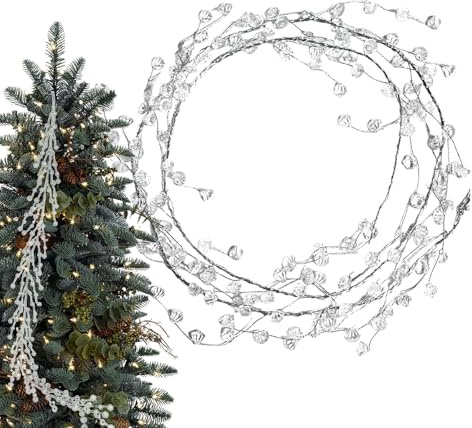 Ghirlanda di cristalli – ghirlanda di perline di diamanti, filo di perline acriliche trasparenti da 3,6 piedi | Filo per porte di Natale con perle artificiali, rami di perline decorativi per matrimoni