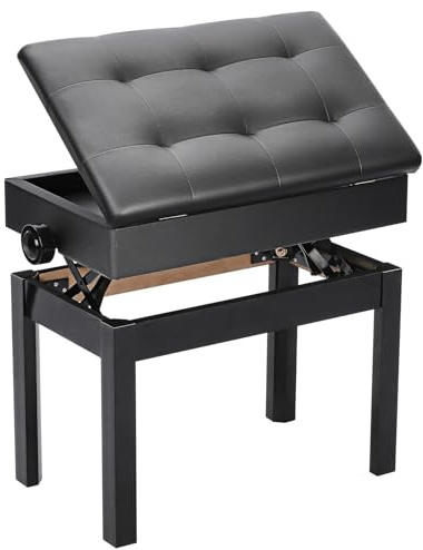 Piano Stools Adjustable Height Faux Leather Piano Stool Cushion Wooden Keyboard Seat for Piano Stool Storage