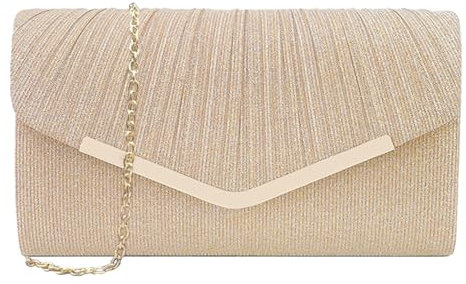 XFSRG Clutch Damen Glitzer Kleine Envelope Tasche Elegant Brauttasche Abendtasche mit Abnehmbarer Kette für Hochzeit Party Abschlussball(Champagner)