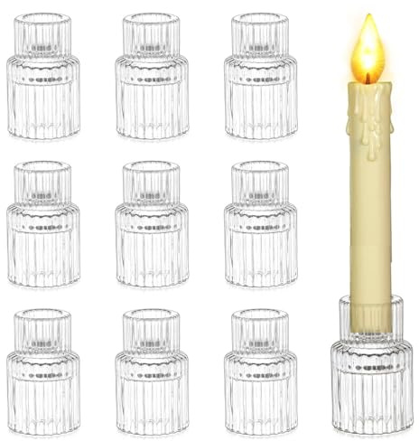 Portacandele in vetro portacandele per candele a bastoncino, set da 10, portacandele trasparente per candele a bastoncino per la decorazione della tavola di nozze, per la decorazione, soggiorno, Natal