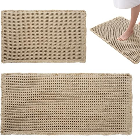2 Pièces Tapis de Bain Antidérapant, 43 × 61 cm + 60 × 120 cm, Dos Antidérapant à Colle Thermofusible, Absorbant et à Séchage Rapide, Doux et Durable, Convient aux Chambres et Salles de Bains