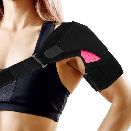 Miiqxx Adjustable Shoulder Support Brace,Rotator Cuff Shoulder Support,Shoulder Brace for Pain Frozen,for Men/Women,Fits Left/Right,One Size(Rose Red)