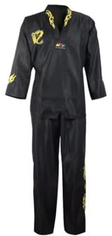 Taekwondo Gi Set DobokTaekwondo Standard Uniform TKD Anzug mit Gürtel, Schwarz / Gold, 180 cm