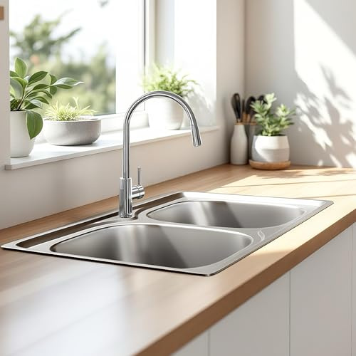 80 x 50 cm Fregadero doble de acero inoxidable, con 2 cuencas, orificio para grifo y juego de sifón, fregadero cocina 2 senos fregadero dos senos kitchen sink