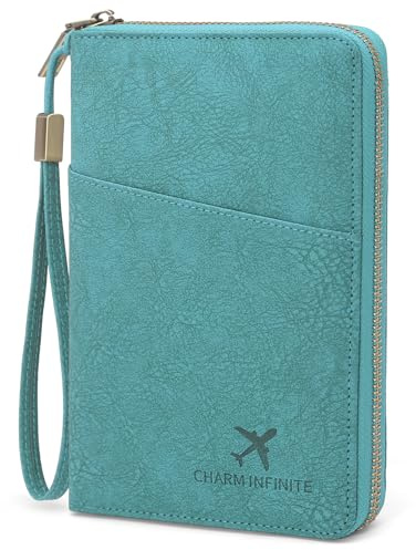 Funda Pasaporte Porta Pasaporte con Bloqueo RFID Cuero de PU Cartera de Pasaporte Familiar Cremallera Passport Cover Porta Documentos viaje Crédito, Tarjetas De Identificación Mujer Hombre (Azul)