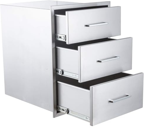 GarveeLife Outdoor-Küchenschublade aus Edelstahl 304, 45x46x61cm – Rostfreier Aschekasten mit Soft-Close für Grillstation, Außenküche, Grilltisch, wetterfeste Schubladenaufbewahrung