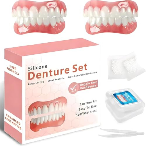 CFEWV Faccette Dentali, Denti Finti da Applicare da Soli, Kit per Dentiera Completa Superiore e Inferiore, Riparazione Temporanea Denti per Uomini e Donne, Protesi Dentale Rimovibile (B)