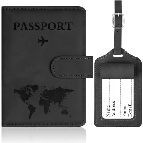 OFFCUP Reisepasshülle und Kofferanhänger Set, Kunstleder Passport Hülle