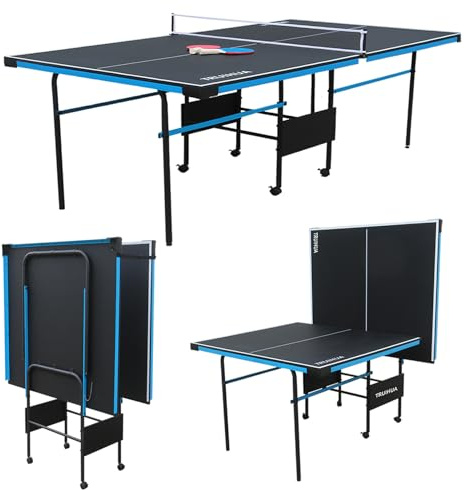 7FT Tischtennistisch Indoor Junior Kompakter klappbarer Tischtennisplatten mit Tischtennisschläger und Netz für Kinder 210 x 117 x 76 cm