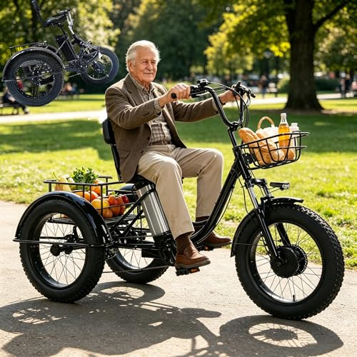 LISTaRSw Triciclo Elettrico Pieghevole da 20 con Batteria Rimovibile da 48 V 13 Ah, Bici Elettrica Pieghevole a 7 velocità per Adulti, Autonomia 45 Km, Display LCD, per Shopping/Anziani