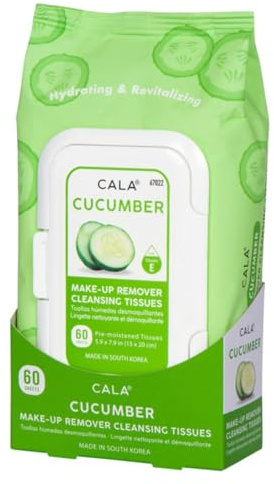 CALA Cucumber Makeup Remover Cleansing Tissues, Removes Makeup + Waterproof Eye Makeup Without Irritation, Deep Cleansing Wipes Leave Skin Soft Smooth Moisturized, 60 Sheets