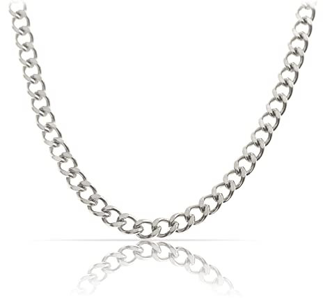 Hochwertige Silberkette aus Edelstahl • Robuste Silber Halskette • Massive Königskette 60 cm | 4 mm • Cuban Link Chain Glieder-Kette Panzerkette • Handgemachter Herren-Schmuck (Silber 4mm)