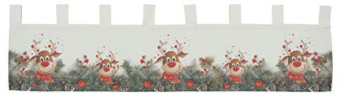 Raebel Scheibengardine Weihnachtsgardine Panneau Weihnachten Bistrogardine Gardine Elch rote Nase 100% Polyester Blickdicht (30 x 120 cm)