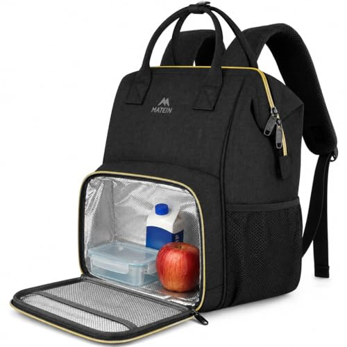 MATEIN Sac à Dos Déjeuner Voyage Femme, 15,6 Pouces Sac a Dos Isotherme, avec Imperméable Sac Isotherme Repas pour Homme Collège Affaire, Noir