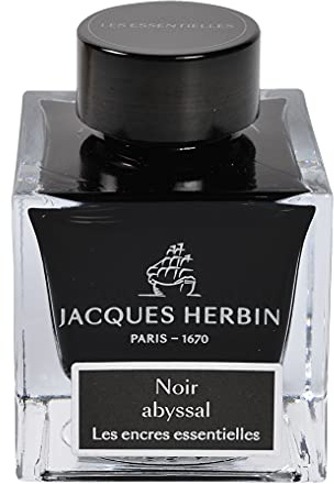 Jacques Herbin 13109JT - 50 ml ink bottle for fountain and roller pens, Noir Abyssal/ Abyssal Black Colour - Made in France - Calligraphy - Writing - Arts