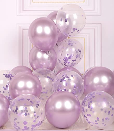 AULE Palloncini Lilla Metallizzati: 42 Pezzi 30cm Lavanda Palloncini Coriandoli Cromati Lucido in Lattice Feste di Compleanno Baby Shower Matrimoni San Valentino Decorazioni