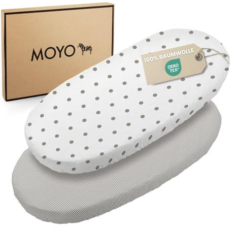 MOYO Baby Spannbettlaken 90x55 cm I 2er Set I Bettwäsche in Grau I Atmungsaktive Spannbettlaken Babybett I Matratzenbezug für Beistellbett & Kinderwagen I Bettbezug für runde & eckige Matratzen