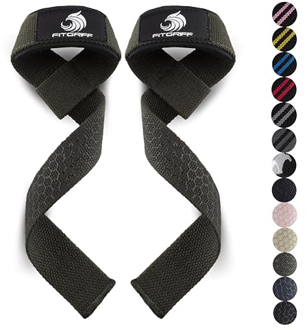 Fitgriff® Zughilfen (gepolstert) für Krafttraining, Bodybuilding, Fitness - Kreuzheben Gurte - Lifting Straps - für Frauen und Männer (Army Green, Silicone)