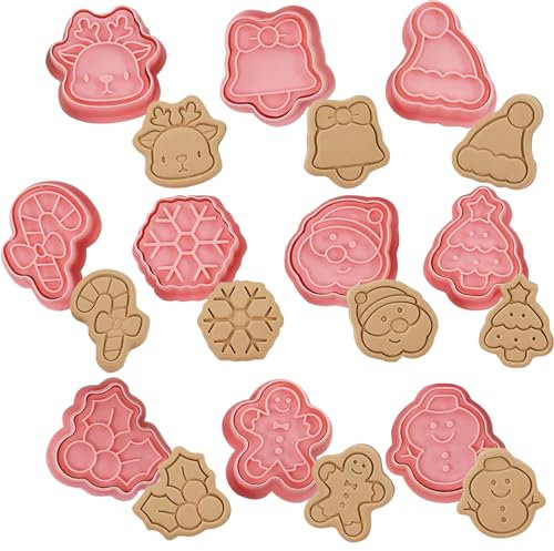 10 Stück Keksausstecher Weihnachten Ausstechformen Kunststoff Stempel Fondant Ausstecher, Keksstempel Kinder Mini Plätzchen Ausstecher für Kinder, 3D Cookie Cutter Kuchen Zubehör