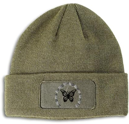 Custom Patch Beanie Zebra Longwing Butterfly Winter Hats Acrylic Skull Cap Hats for Men & Women 1 Size Olive Green Design Only