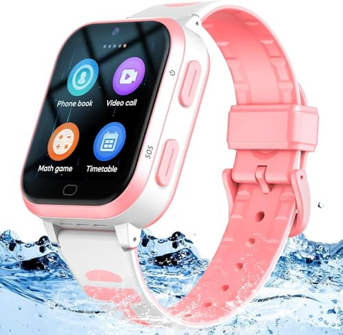 Fitonme 4G Kinder Smartwatch GPS Tracker, wasserdichte Telefon Uhr mit Videoanruf, SOS, WLAN, Bluetooth, Kamera, Schrittzähler, Geofence für Jungen und Mädchen Rosa