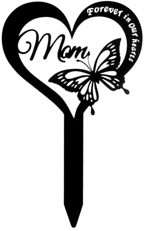 WUISOLQ Memorial Grave Stake Markers, Heart Shaped Memorial Garden Ornaments Graveside Ornament Waterproof Inserted Ornament Ground Ornaments Forever in Our Heart Metal Sympathy Grave Plaque