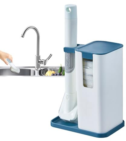 Brosse de nettoyage pour vaisselle, poêle avec 10 têtes de brosse de rechange – Brosse à récurer à long manche pour nettoyage d'évier de cuisine