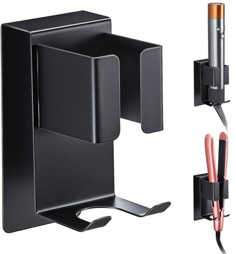 Hair Dryer Holders Wall Mount, Hair Straightener Holder for Curling Irons Styler Attachment, Stainless Steel Hair Dryer and Straightener Holder, Adhesive Hairdryer Holder, Bathroom Hair Tool Organiser