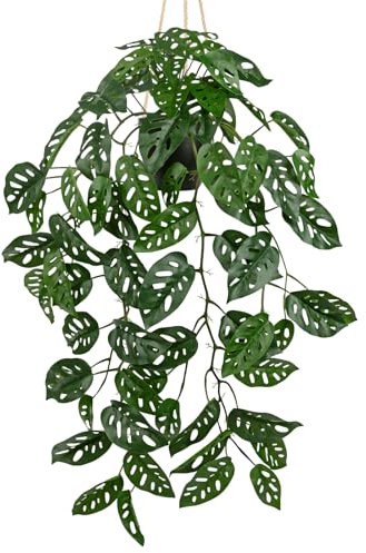 Arborus 37 Artificial Hanging Plant Indoors 94cm Faux Monstera Adansonii Leaves in Pots Fake Green House Plants Decorative Artificial Plants for Bedroom Bathroom Shelf Office Garden Home Decor