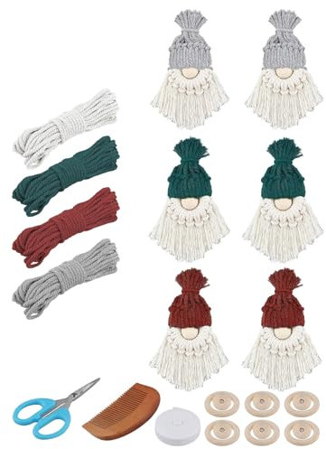 6 Set Weihnachten Makramee Kit, DIY Wichtel Bastelset Weihnachtsbaum Hängende Ornament für Erwachsene Anfänger Kinder, Weihnachtsmann Santa Basteln, Boho Dekor für Home Wandbehang Urlaub Dekoration