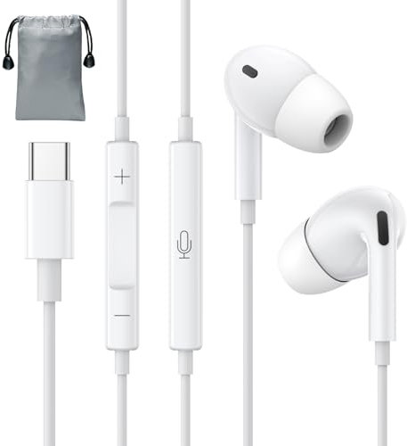 Type C Écouteurs USB C avec Fil, Type C Asque HiFi Stéréo Intra-Auriculaires Filaire Écouteurs avec Micro et Contrôle du Volume pour iPhone 15/Samsung Galaxy S23/S22/S21,Google Pixel