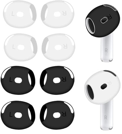 AOOTUERL Almohadillas de Repuesto para Airpods 4, 4 Pares de Silicona Suave Antideslizantes Accesorios Deportivos, Funda para Auriculares AirPod de 4ª generación(Cabe en la Funda)