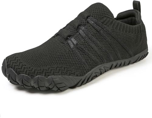 Barfußschuhe Damen Herren Breite Barfuss Schuhe Laufschuhe Zero-Drop Sohlen Zehenschuhe Traillaufschuhe Leichte Atmungsaktiv Fitnessschuhe Komfort rutschfest Straßenlaufschuhe Unisex(Schwarz 40EU)