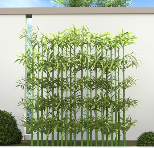 GOOFCXO Árboles de bambú artificiales de 5 pies, paquete de 10 plantas de bambú falsas para interiores y exteriores, impermeables, plantas de bambú sintético con hojas para valla de jardín, entrada al