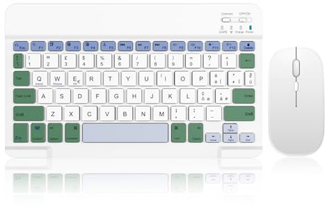 SOPPY Tastiera e Mouse Bluetooth Portatili, Mini Ricaricabile per iPad/Samsung Tab/Lenovo Tab/iOS/Android/Windows, Layout Italiano (Bianco e Verde)