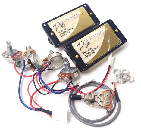 ProBucker Alnico 2 Humbucker Pickups Set Gold for Gibson Les Paul Pickups,Neck and Bridge Pickups with 2-Conductor Quick-Connect Terminals, 2V2T Wiring Harness, Vintage Tone Upgrade