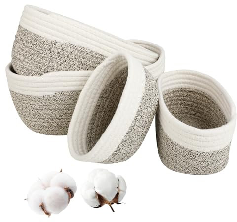 Atliberswo Set di 4 cestini portaoggetti impilabili in corda di cotone intrecciata per bagno, camera da letto, soggiorno, giocattoli,