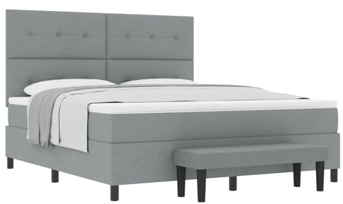 vidaXL Letto a molle con testiera Grigio chiaro 180 x 200 cm Tessuto, Letto box spring moderno, struttura resistente, stile per la camera, materasso in schiuma comodo, design ergonomico