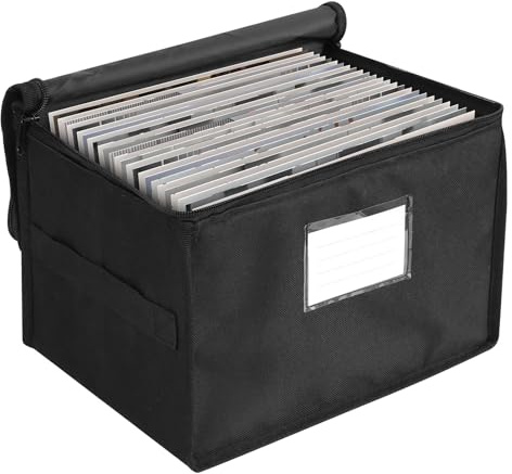 bruwaa 7-inch Vinyl Record Storage Box，Record Storage Case with Lid & Handles, Stackable & Collapsible Records Crate Holds up to 60 LP Records, Organizer for Valuable Albums, CDs - Black