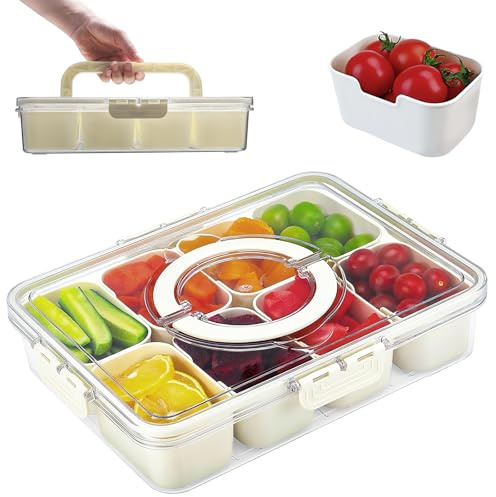 OulQinyhome Contenitore Snack con 8 Scomparti – Vassoio Porta Snack con Coperchio e Maniglia – Organizer per Dolci Frutta Noci e Biscotti – Perfetto per Casa, Feste e Picnic