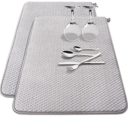 2 alfombrillas de microfibra para secar platos, 61 x 43 cm, superabsorbente, tamaño grande, para encimeras, fregaderos, escurreplatos, color gris