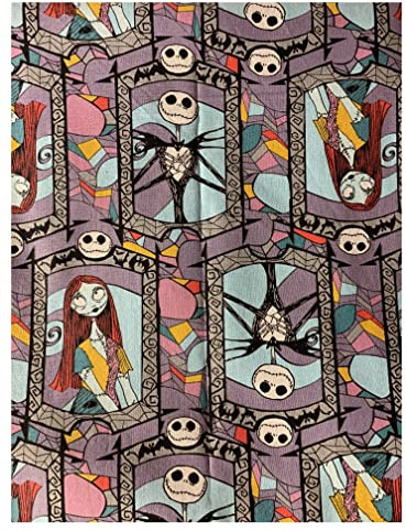 Aunt Sandy's Sewing Nightmare Before Christmas Adult Weighted Blanket Twin with Jack and Sally in 10-20 lbs, Washable, Skulls, Cotton/Flannel, Grey Flannel Backing, 42 x 70