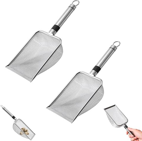 Eabdice 2 stycken kattspade, rostfritt stål, kattspade för kattlåda, hålavstånd 5 mm, längd 28,5 cm, liten låda scoop, för alla kattskräp