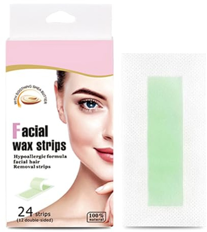 24PCS Bandas De Ceras Fría Depilatoria Para Depilación Facial De Labios, Tiras De Ceras Facial Para Mujeres, Depilación Facials Para Pieles Sensibles, Bandas De Cerax Fría Para Depilatoria Facials