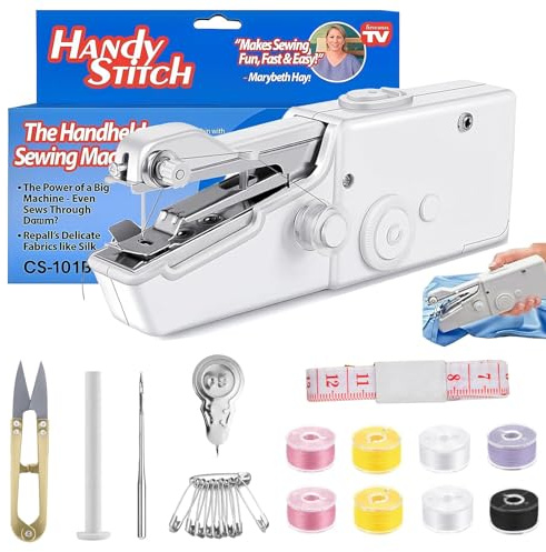 Handheld Sewing Machine Portable Mini Sewing Machine with Sewing Accessories Small Stitching Machine for Beginners Portable Sewing Tool for Clothes, Fabrics, DIY Home Travel Crafts