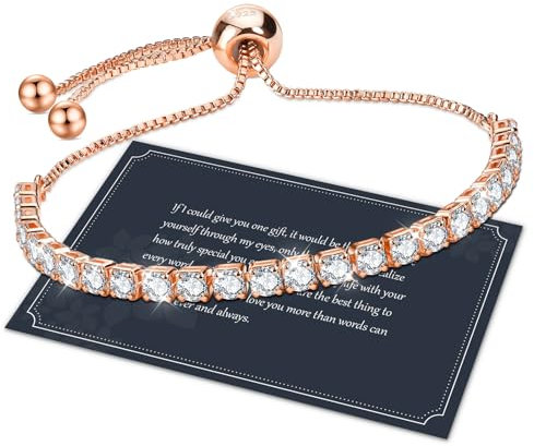 J.Fée Rose Gold Bracelets for Womens Tennis Bracelet with 4MM Cubic Zircon Crystal Bracelet with Box,Adjustable Womens Jewellery,Gifts for Women Mothers Day Gifts For Mum